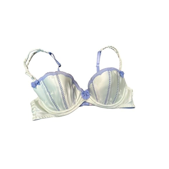 Victorias Secret 36B Light Blue Satin Underwire Bra With Lace Trim & Bow - Picture 2 of 4